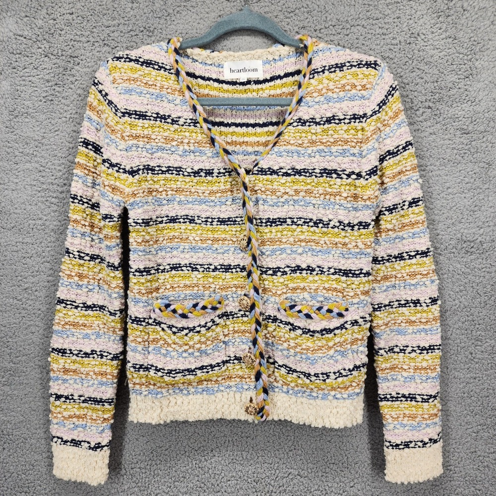 Heartloom Striped Textured Knit Cardigan Sweater XS Button Up w/Pockets